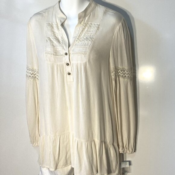 Keren Hart SZ M NWT Ivory gauzy flowy tunic tiered lace vintage inspired boho - Picture 1 of 12
